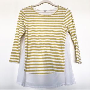 J. Crew Striped 3/4 Tee Mustard & White Small